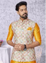 Banarasi Silk Multi Colour and Mustard Embroidered Kurta Payjama With Jacket