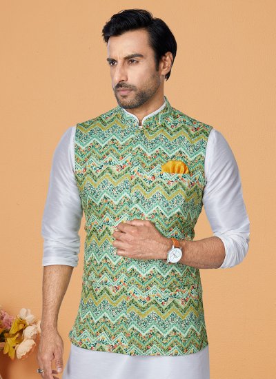 Banarasi Silk Multi Colour and Off White Kurta Payjama With Jacket