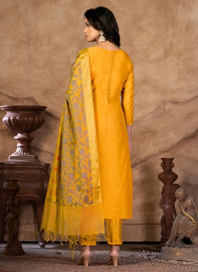 
                            Banarasi Silk Mustard Designer Pant Style Suit