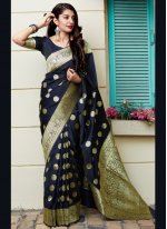 Banarasi Silk Navy Blue Designer Traditional Saree