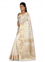 Banarasi Silk Off White Weaving Traditional Saree