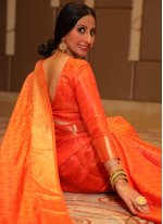 Banarasi Silk Orange Designer Traditional Saree