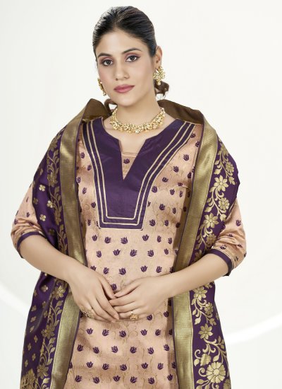 Banarasi Silk Peach Straight Salwar Suit