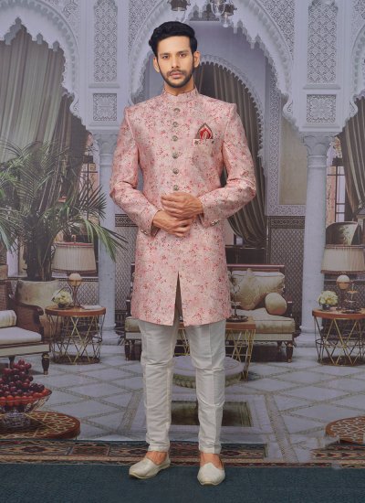 Banarasi Silk Pink Sherwani