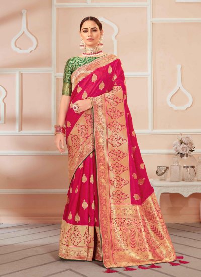 Banarasi Silk Pink Weaving Traditional Saree