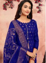 Banarasi Silk Printed Blue Churidar Designer Suit