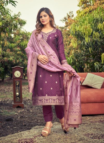 Banarasi Silk Purple Straight Suit