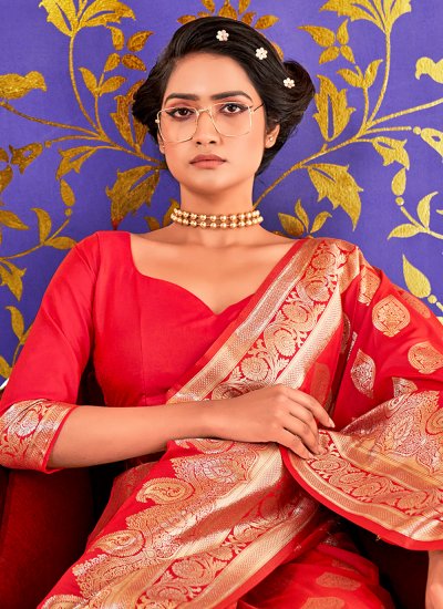 Banarasi Silk Red Lace Contemporary Style Saree