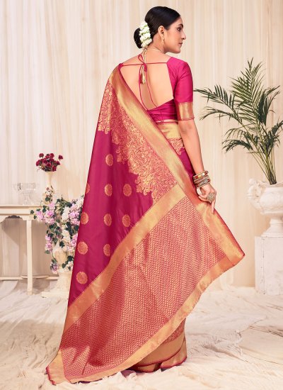 
                            Banarasi Silk Red Weaving Designer Traditional Saree