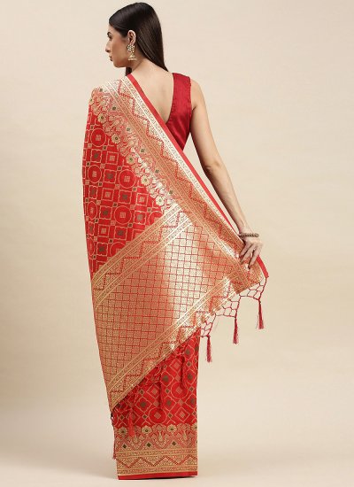 
                            Banarasi Silk Red Weaving Traditional Designer Saree