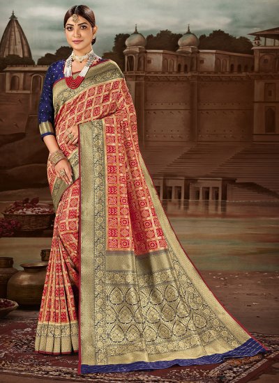 Banarasi Silk Red Weaving Traditional Designer Saree