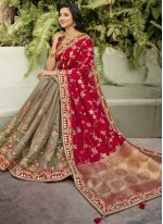 Banarasi Silk Resham Red Classic Designer Saree