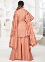 Banarasi Silk Sequins Peach Designer Palazzo Salwar Kameez