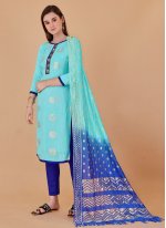 Banarasi Silk Sequins Turquoise Salwar Kameez