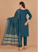 Banarasi Silk Teal Pant Style Suit