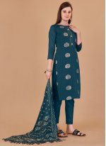 Banarasi Silk Teal Pant Style Suit