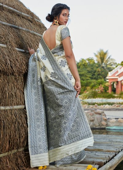 Banarasi Silk Traditional Saree in Off White