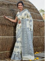 Banarasi Silk Traditional Saree in Off White