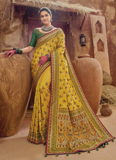 Silk Saree Online | Buy Yellow Fancy Silk Saree