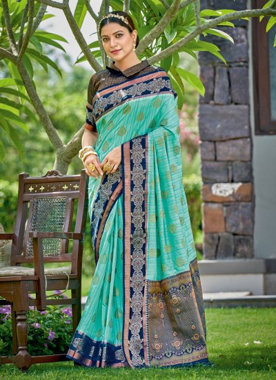 Banarasi Silk Turquoise Traditional Saree