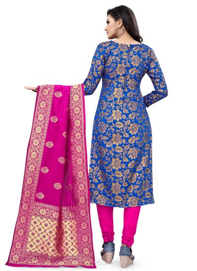 Banarasi Silk Weaving Churidar Designer Suit in Blue
