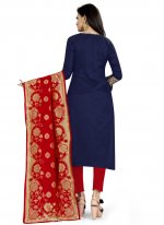 Banarasi Silk Weaving Churidar Designer Suit in Navy Blue