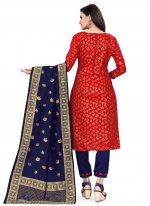 Banarasi Silk Weaving Churidar Designer Suit in Red