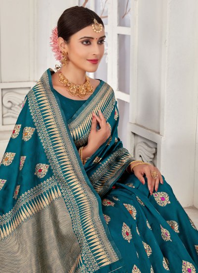 
                            Banarasi Silk Weaving Classic Saree in Teal