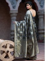 Banarasi Silk Weaving Contemporary Saree in Grey