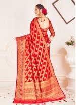Banarasi Silk Weaving Contemporary Saree in Red