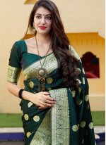Banarasi Silk Weaving Designer Traditional Saree in Green