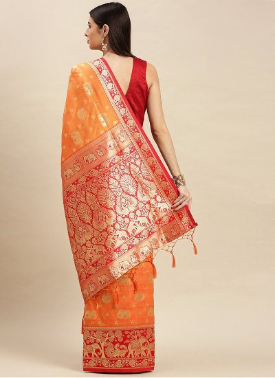 Banarasi Silk Weaving Designer Traditional Saree in Orange