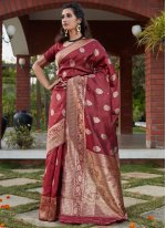 Banarasi Silk Weaving Designer Traditional Saree in Wine