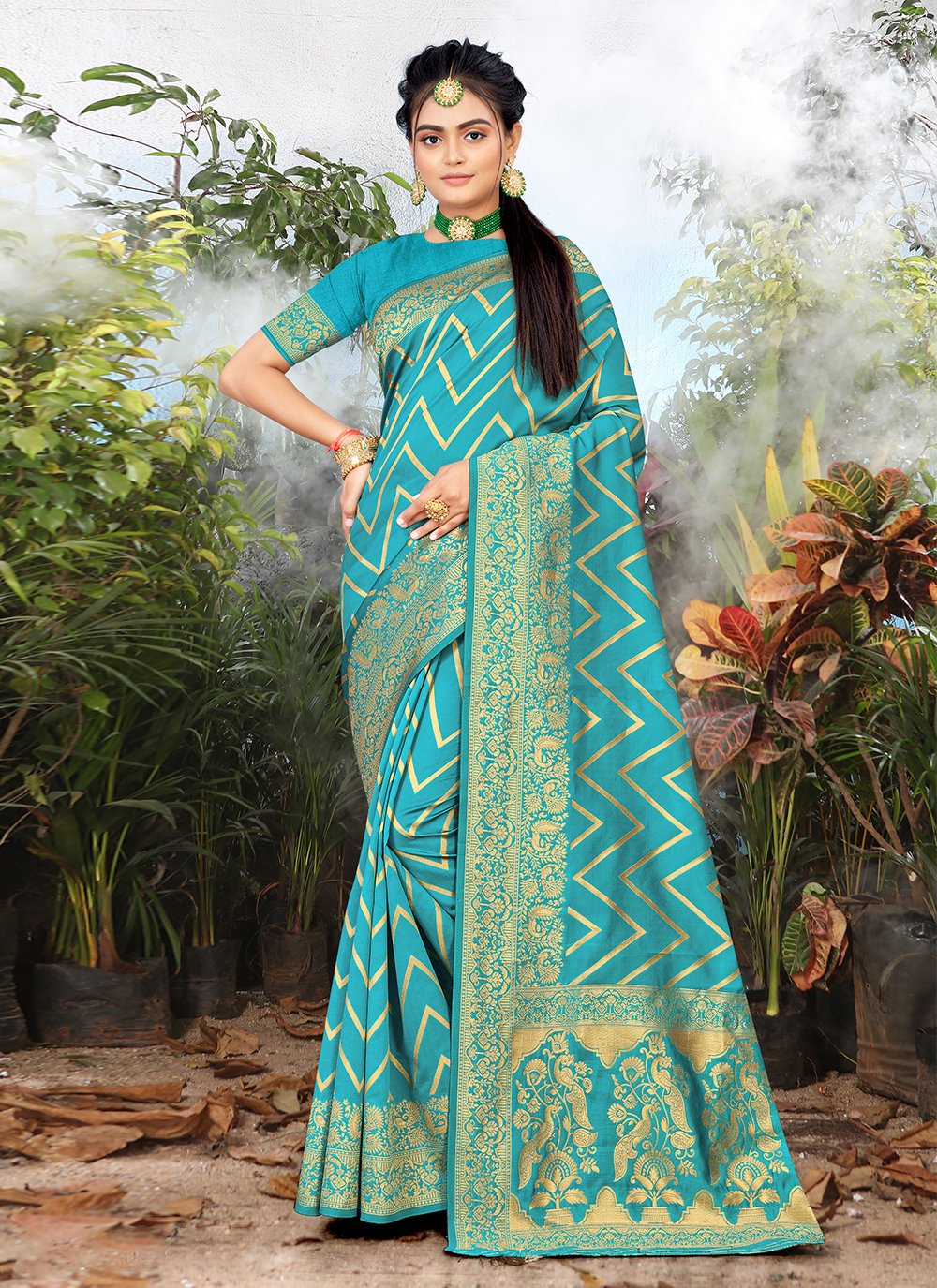 Buy Firozi Blue Banarasi saree online-Karagiri