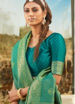 Banarasi Silk Weaving Green Classic Designer Saree
