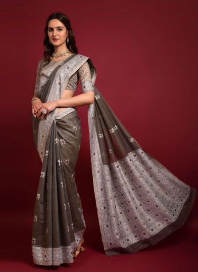 
                            Banarasi Silk Weaving Grey Saree