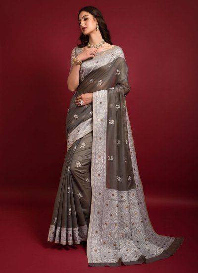 Banarasi Silk Weaving Grey Saree