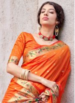 Banarasi Silk Weaving Orange Traditional Saree