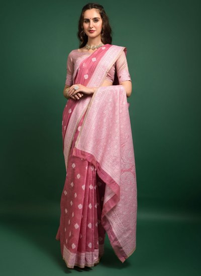 Banarasi Silk Weaving Pink Traditional Saree