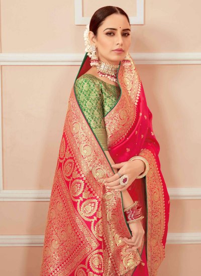 
                            Banarasi Silk Weaving Pink Trendy Saree