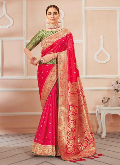 Banarasi Silk Weaving Pink Trendy Saree