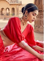 Banarasi Silk Weaving Red Contemporary Saree
