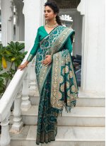 Banarasi Silk Weaving Traditional Designer Saree in Sea Green