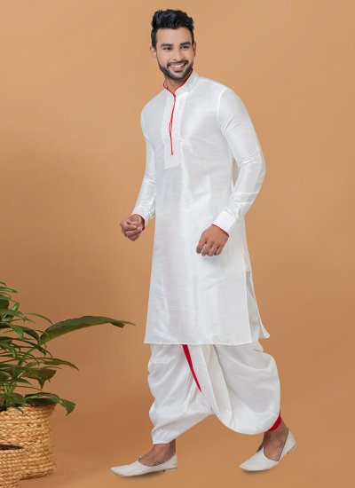 Banarasi Silk White Dhoti Kurta