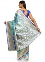 Banarasi Silk Woven Designer Traditional Saree in Firozi