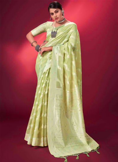 Banarasi Silk Woven Green Classic Saree