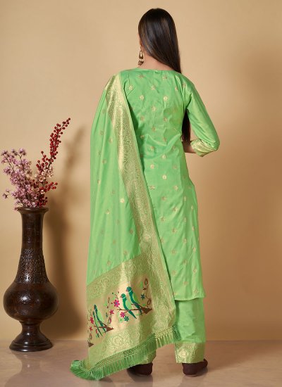 Banarasi Silk Woven Long Length Salwar Kameez in Green