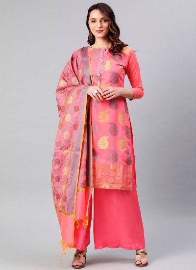 Banarasi Silk Woven Pink Designer Palazzo Suit