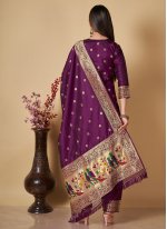 Banarasi Silk Woven Purple Straight Salwar Suit