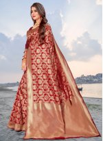 Banarasi Silk Woven Red Traditional Saree